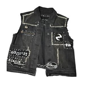 Indigo Saints Denim Vest Womens Size Small Punk Rock Goth Battle Jean Studded